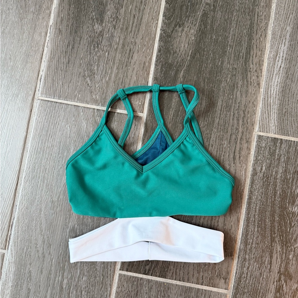 Five Dancewear Teal Sports Bra with White Band
